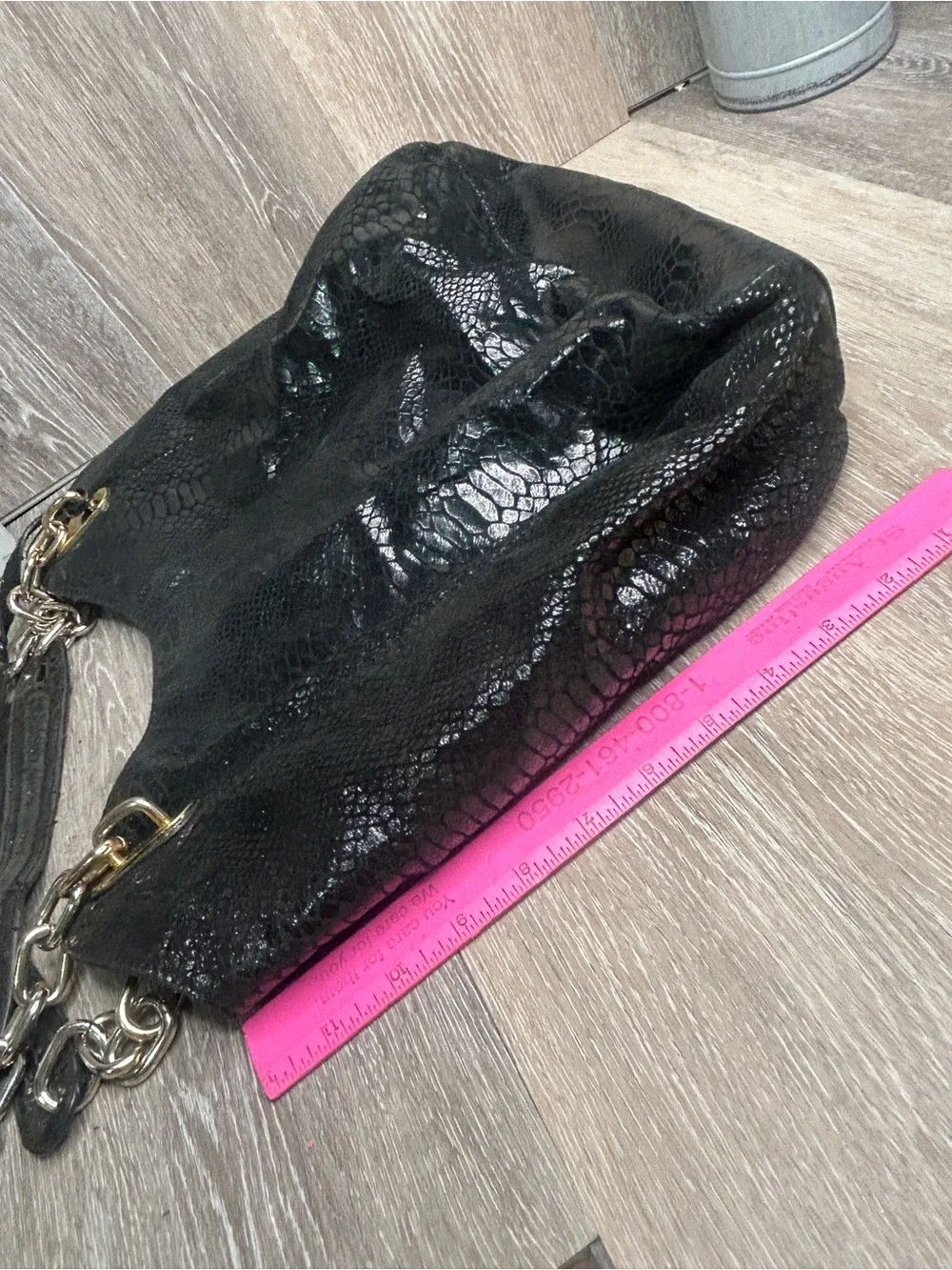 Michael Kors Black Python Embossed Leather Hobo Shoulder Bag Gold Chain